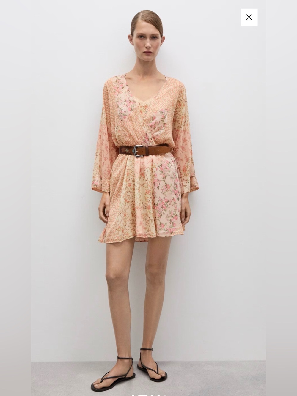 Mango Peach Floral Sheer Mini Dress. G
